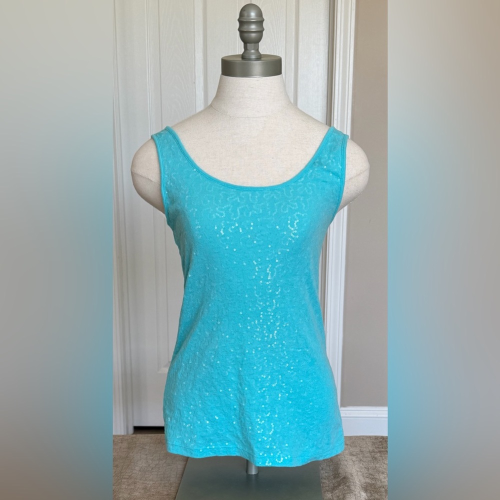 Old Navy Gorgeous Turquoise Sequin Scoop Neck Tank Top. Worn once